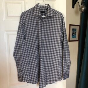 Hugo Boss Mens L Shirt 17.5 Slim Fit Long Sleeve Button-Up Checkered Plaid